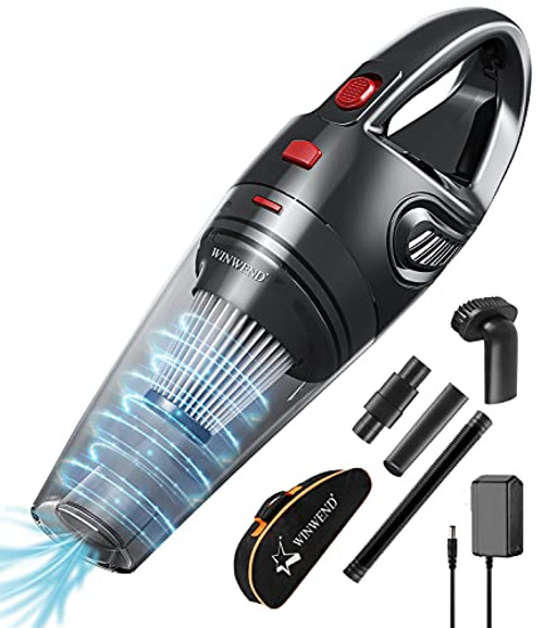 WINWEND Handheld Vacuum Cordless Portable Handheld Vacuum Cleaner Rechargeable Car Vacuum with 120W 6000PA Powerful Suction Wet Dry Vacuum for Pet Hair Home and Car Cleaning -Black-