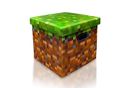 Minecraft Grass Block Storage Cube Organizer - Minecraft Storage Cube - Grass Block From Minecraft Cubbies Storage Cubes - Organization Cubes - 15-Inch Square Bin With Lid