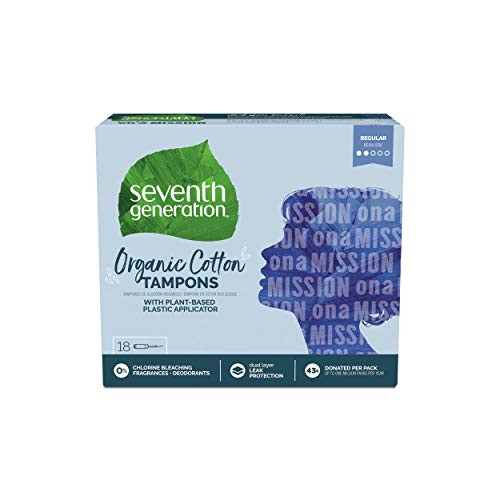 Seventh Generation Organic Cotton Tampons with Comfort Applicator Regular Absorbency 18 Count Pack of 6