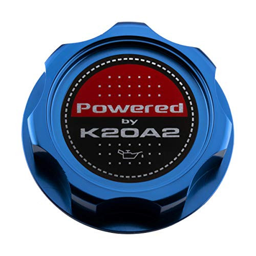 VMS RACING BLUE OIL CAP with Powered by K20A2 Emblem in CNC Machined Billet Aluminum Compatible with Honda Integra Civic Type R Acura RSX 01-06 2001-2006