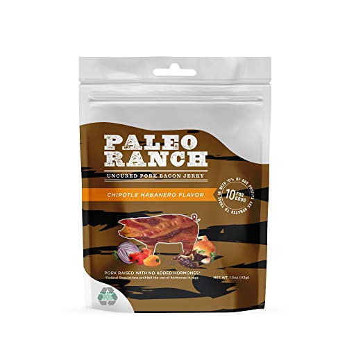 PALEO RANCH Uncured Bacon Jerky All Natural No Added Hormones No Preservatives 1.5-oz. Pouches Chipotle Habanero 4-Pack