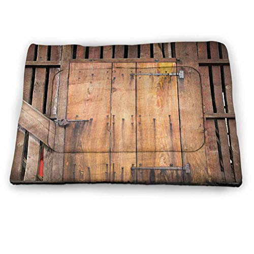prunushome Pet Cushion Dog Bed Wooden Barn Door Anti-Slip Pet Beds Rustic Decor Rural Vertical Barns House Nobody Bohemian Decor Print for Dog Sleeping Brown -23"x15.5"-