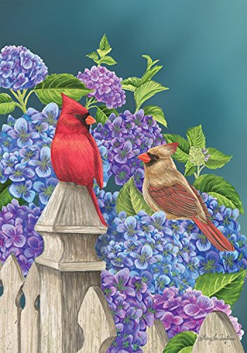 Briarwood Lane Cardinals and Hydrangeas Spring House Flag Floral Birds Fencepost 28" x 40"