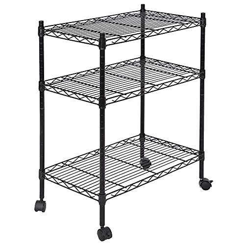 SUPER DEAL 3-Shelf Adjustable Heavy Duty Storage Wire Shelving Unit with Wheels Metal Organizer Wire Rack Black -24L x 14W x 31H-