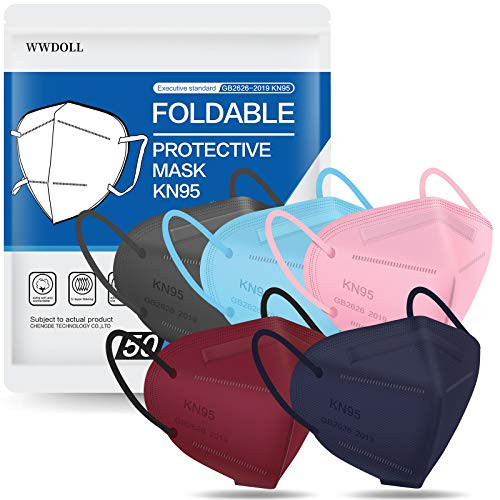 KN95 Face Mask 50 PCs WWDOLL Multiple Colour 5 Layers KN95 Masks Filter Efficiency?95 percent Protection Against PM2.5 Dust Air Pollution-Pink Green Grey Red Purple-