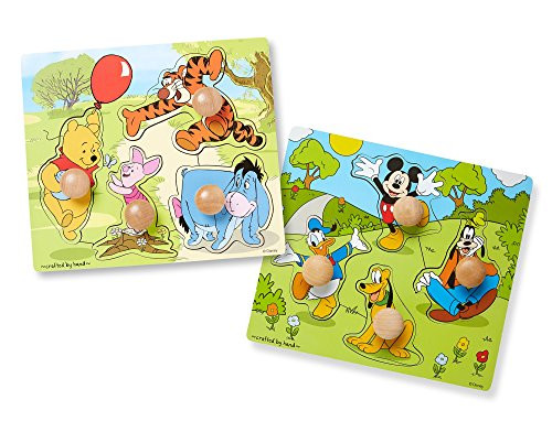 Melissa & Doug Disney Winnie the Pooh and Mickey Mouse Jumbo Knob Wooden Puzzles Set