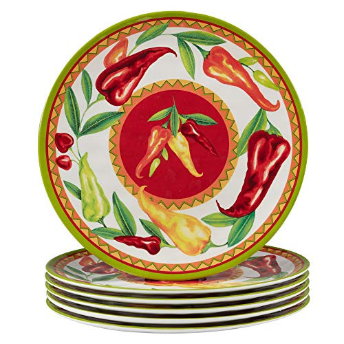 Certified International Red Hot Melamine 11" Dinner Plates Set of 6 Multicolor