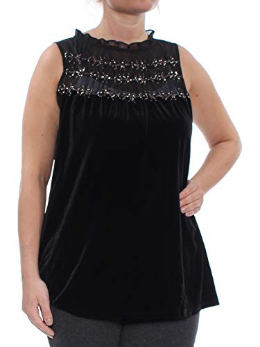 Alfani Womens Velvet Beaded Dress Top Black S