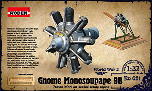 Gnome Monosoupape 9B Aircraft Engine 33mm 1-32 Scale Plastic Model Kit Roden 621