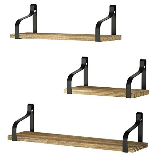 Floating Shelves Wall Mounted Set of 3 Rustic Wood Wall Storage Shelves for Bedroom Living Room Bathroom Kitchen Office