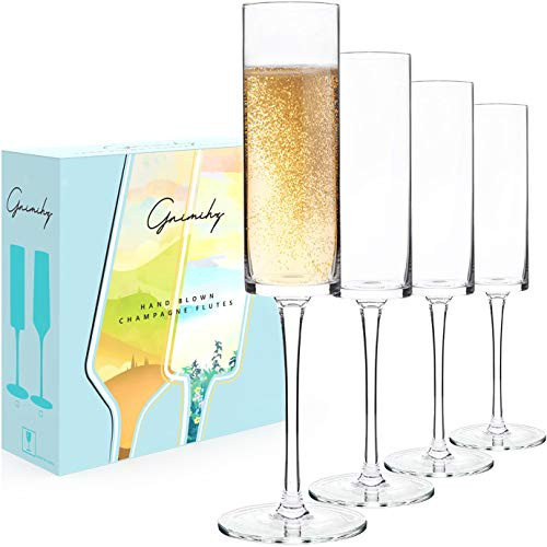 Gnimihz Edge Champagne Flutes - Crystal Champagne Glasses Set of 4 Lead-Free Premium Crystal Gift for Wedding Anniversary Christmas 6.3oz 9.8" Tall Clear Gnimihz Edge Champagne Flutes - Crystal Champagne Glasses Set of 4 Lead-Free Premium Crystal Gift for Wedding Anniversary Christmas 6.3oz 9.8" Tall Clear