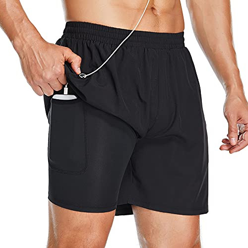 BTAPARK 2-in-1 Workout Training Shorts for Men Running Gym Shorts Quick Dry Athletic Jogger Shorts with Zipper Pocket Black