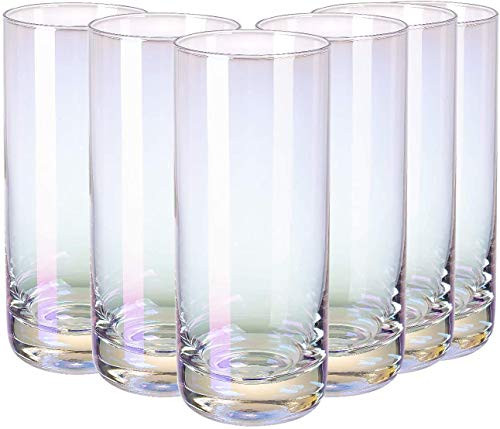 RORA Colorful Highball Drinking Glasses Heavy Base Tall Bar Glass Set of 6 for Water Juice Beer Wine Whiskey and Cocktails