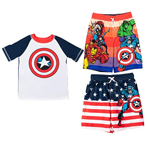 Marvel Avengers Black Widow Captain America Iron Man Hulk Thor Little Boys Rash Guard Swim Trunks Set Multicolor 5-6