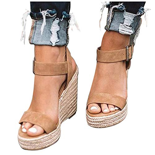 Aniywn Womens Open Toe Platform Espadrilles Ankle Strap Buckle Chunky Wedge Sandals High Heel Slingback Sandals Brown