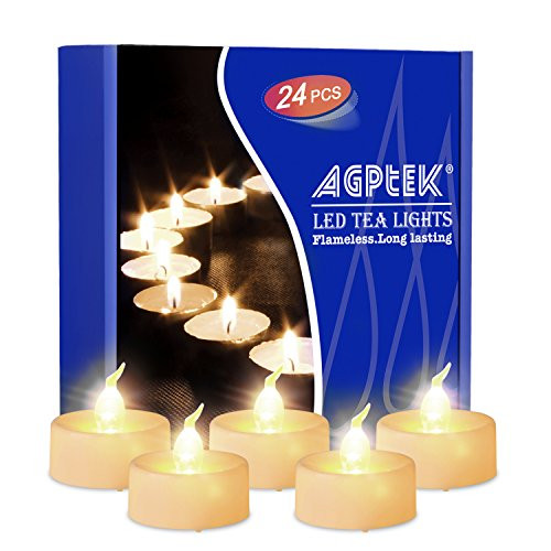 AGPTEK Timer No flicker Flameless LED Candles Battery-Operated Long Lasting Tealights for Wedding Holiday Party Home Decoration 24pcs(Warm White)