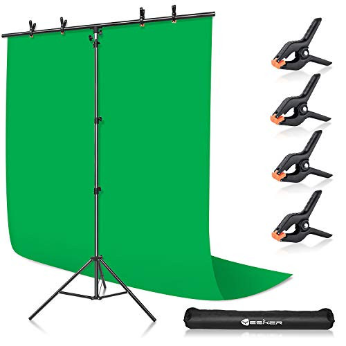 Yesker Green Screen Backdrop with Stand Portable Green Screen Kit with 5x7ft Adjustable T-Shape Background Support Kit for Studio Photography Video Zoom Streaming Gaming