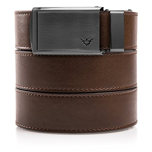 SlideBelts Men's Golf Ratchet Belt - Custom Fit - Mocha Brown with Winged Gunmetal Buckle -Vegan-