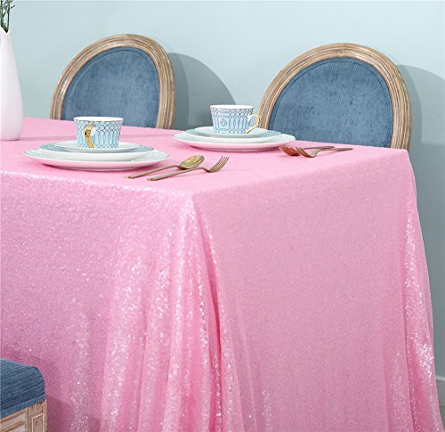 Zdada Blush Pink 52"x70" Sequin Tablecloth Dessert Tablecloth for Birthday Party