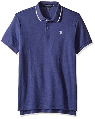 U.S. Polo Assn. Men's Slim Fit Short Sleeve Solid Interlock Polo Shirt Dodger Blue Heather S