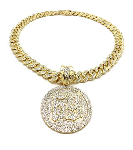 BLINGFACTORY Hip Hop 69 Medallion Pendant  and  12mm 18" Full Iced Box Lock Cuban Chain Necklace