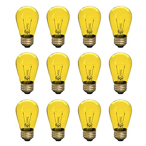 Incandescent S14 Edison Light Bulb, String Light Replacement, E26 Medium Base, 130V, Yellow (12 Pack)