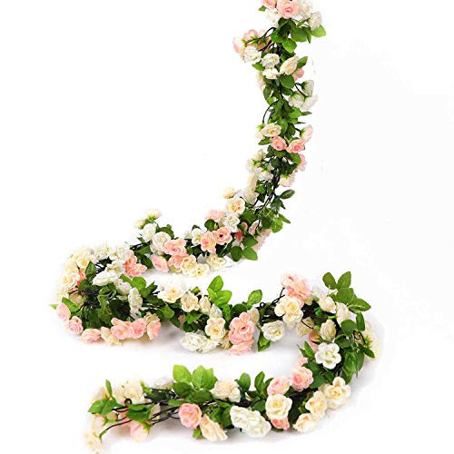HEJIAYI Artificial Rose Flower Garland for Decoration Fake Rose Flower Vines for Wedding Fake Silk Flower Garland for Weddings, Home, Office, Party(Mix Colour 1)