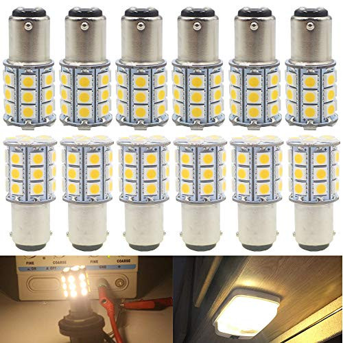 AMAZENAR 12-Pack BA15D 1142 Soft Warm White 3000k LED Light 12V-DC, 5050 27 SMD Car Replacement For Interior RV lighting Camper Turn Signal Light Lamps Tail BackUp Bulbs