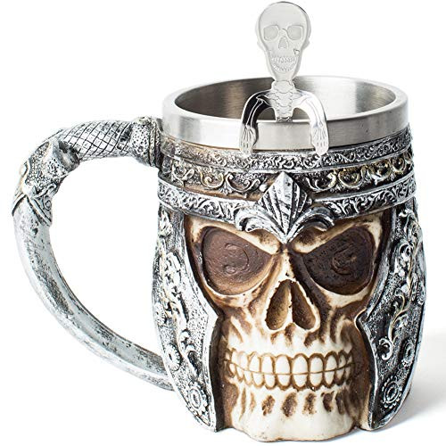 Viking Skull Drinkware Coffee Cup Beer Mug Gifts for Men, Stainless Steel Mug Viking Drinking Horn Bar Cup Nordic Gifts for Halloween, Christmas and Home Decor
