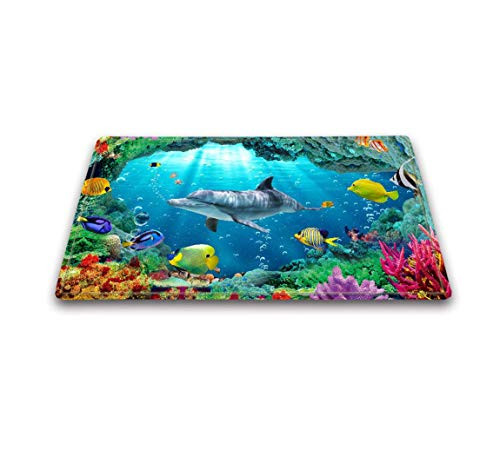 LB Dolphin Bathroom Mat Underwater Blue Ocean Bath Rugs Sea Coral Bath MatSoft Memory Foam 16x24 inch