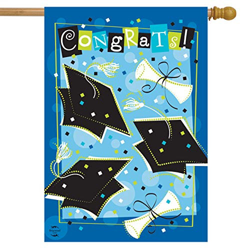 Briarwood Lane Graduation Celebration House Flag Grads Diploma Caps 28" x 40"