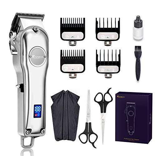 Hair Clippers for Men Professional RAINBEAN Cordless Hair Clippers for Barbers Haircut Beard Trimmer Grooming Kit Rechargeable LED Display Silver Hair Clippers for Men Professional RAINBEAN Cordless Hair Clippers for Barbers Haircut Beard Trimmer Grooming Kit Rechargeable LED Display Silver