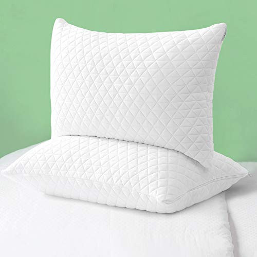 Bed Pillow Shredded Memory Foam Pillows 2 Pack Cooling Adjustablefor Sleeping Good for Side and Back Sleeper with Washable Removable Bamboo Cover -King SizeSet of 2-