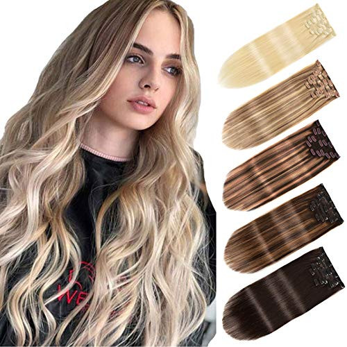 Hair Extensions Clip in Human Hair 16inch 7pcs 120g Clip in Hair Extensions for Women Ombre Hair Extensions Human Hair-#16-22- Hair Extensions Clip in Human Hair 16inch 7pcs 120g Clip in Hair Extensions for Women Ombre Hair Extensions Human Hair-#16-22-