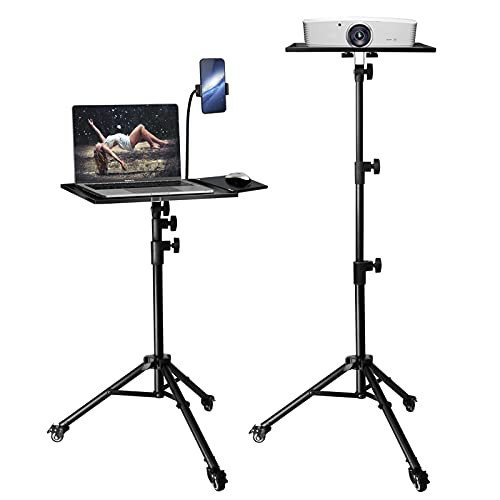 Projector Stand Sturdy Durable Metal Laptop Tripod Stand with Wheels Folding Floor Tripod Stand with Tray Adjustable Height Portable DJ Equipment Stand for Indoors and Outdoors -31.9 Inch-61 Inch-