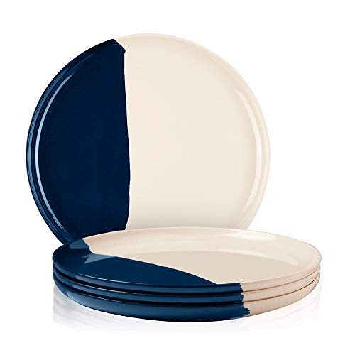 Melamine Dinner Plates Set of 4 Break and Chip-Resistant Durable and Kid-Friendly Dinnerware Set for Indoor and Outdoor Dishwasher Safe Ivory-Navy - Thomas Fuchs Creative