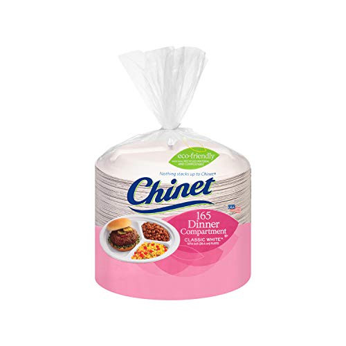 Chinet Classic White 10-3-8" Dinner Compartment Plates -165 ct.- -pack of 2-
