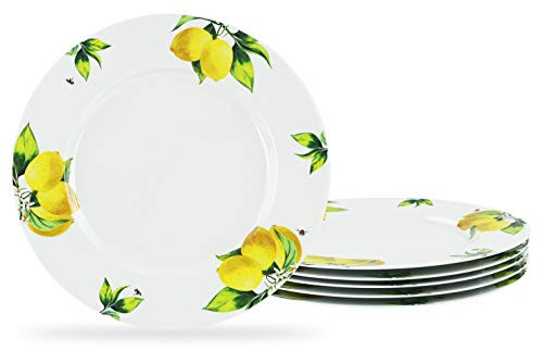 Fresh Lemons by Reston Lloyd 6pc Melamine Dinner Plate Set white lemon green