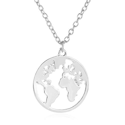 Timesuper World Map Necklace Geometric Earth Globe Map Necklace Circle Pendants Choker Jewelry for WomenWhite K