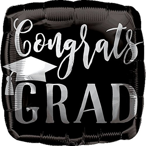 Anagram Congrats Grad Cap Graduation Square 18" Foil Balloon Black Silver Anagram Congrats Grad Cap Graduation Square 18" Foil Balloon Black Silver