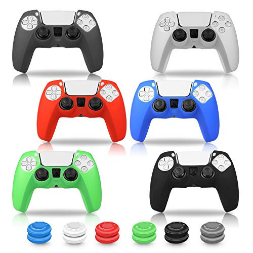 6PCS PS5 DualSense Controller Skins HEIHOX Anti-Slip Silicone PS5 Controller Case Cover Skin for Playstation 5 DualSense Wireless Controller with 12 X Thumb Grip Caps -6 Colors-