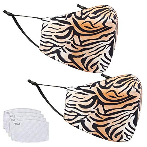 Leopard-E Unisex Cotton Washable Reusable Face Mask Adjustable Dustproof Comfortable Cloth Masks with Filter Pockets 2 PCS