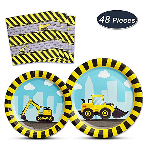 WERNNSAI Construction Party Supplies - 48PCS Disposable Dump Truck Themed Tableware Set for Boys Kids Birthday Dinner Dessert Plates and Napkins Serves 16 Guests WERNNSAI Construction Party Supplies - 48PCS Disposable Dump Truck Themed Tableware Set for Boys Kids Birthday Dinner Dessert Plates and Napkins Serves 16 Guests