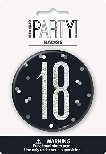 Unique 83506 Black Round Prismatic 18th Birthday Badge 1 Pc Age 18