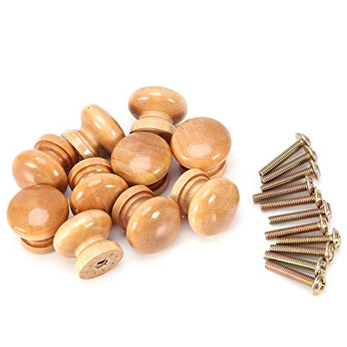 10pcs Wooden Cabinet Knobs Natural Wooden Round Furniture Pull Handle Kitchen Drawer Cupboard Knob with Screws for Chest of Drawer Kitchen Cupboard Wardrobe Furniture -24MM-
