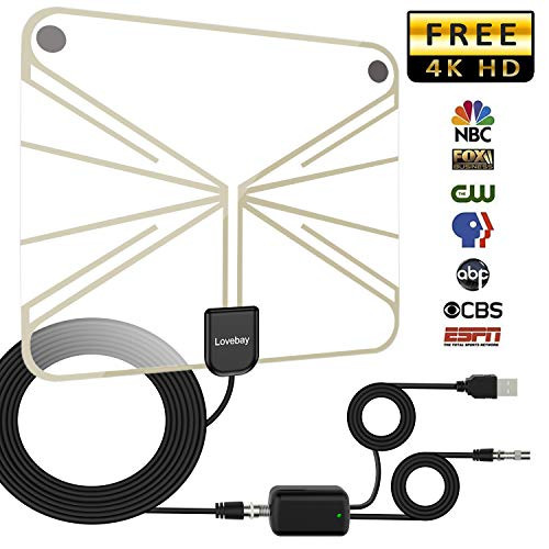 60-100 Miles Amplified HDTV Antenna, Digital Indoor TV Antenna 4K HD 1080P VHF UHF Freeview Television Local Channels w/Detachable Amplifier and 13.1ft Coax Cable[2018 Upgraded Version ]