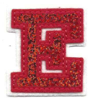 Letters - Red Sequin 2' Letter 'E' - Iron On Embroidered Applique