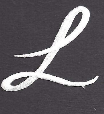 Script Letters - White Script Letter 'L' - Iron On Embroidered Applique