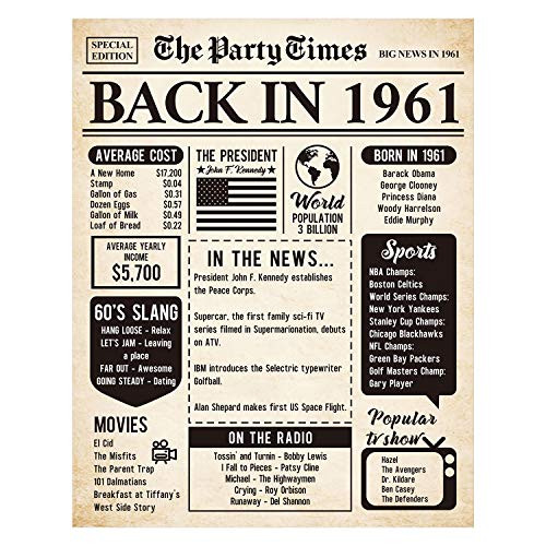 HOMANGA 60th Birthday Anniversary Poster 11x 14 Inch Back in 1961 Sign for Men Women 60 Years Party Anniversary Decoration Supplies 60th Gifts for Women or Men