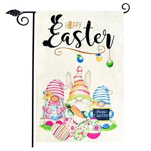 Roberly Happy Easter Garden Flag Double Sided Easter Bunny Eggs Flag Gnomes Vertical Burlap for Farmhouse Yard House Outdoor Holiday Spring Easter Decorations Gifts -12.5 x 18 Inches- Roberly Happy Easter Garden Flag Double Sided Easter Bunny Eggs Flag Gnomes Vertical Burlap for Farmhouse Yard House Outdoor Holiday Spring Easter Decorations Gifts -12.5 x 18 Inches-